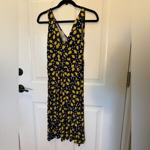 Boden Navy and Yellow Lemon Midi Dress